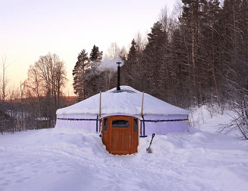 winter glamping yurt